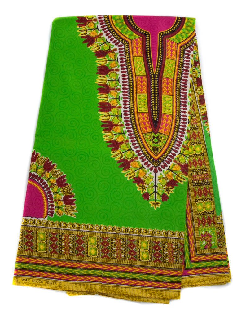 DS122-LGP - Poly cotton Dashiki Fabric African fabric Lime Green, Pink 6 yards - Tess World Designs