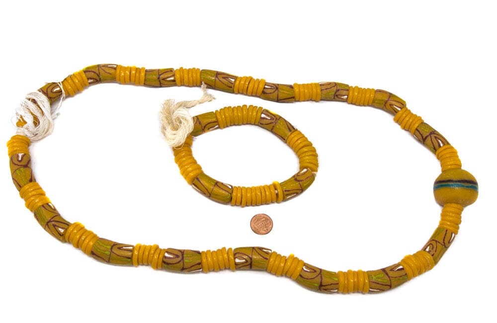 AB20 - Ghana Krobo Beads, Vintage Handcrafted Ethnic Krobo Beads Large Neck and Wrist Set - Tess World Designs