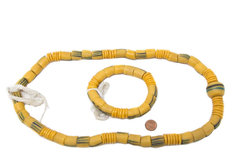 AB19 - Krobo Beads, Vintage Handcrafted Ghana Ethnic Ghana Krobo Beads Large Neck and Wrist Set - Tess World Designs