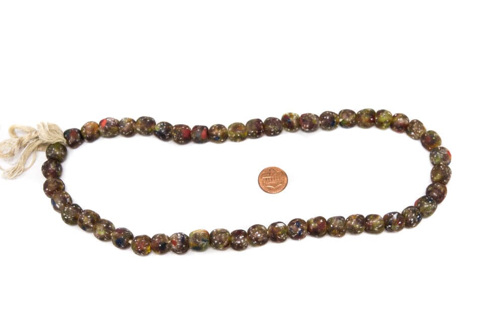 AB24 - Brown Ghana Krobo Beads, Medium Vintage Handcrafted Ethnic Krobo Beads Necklace - Tess World Designs