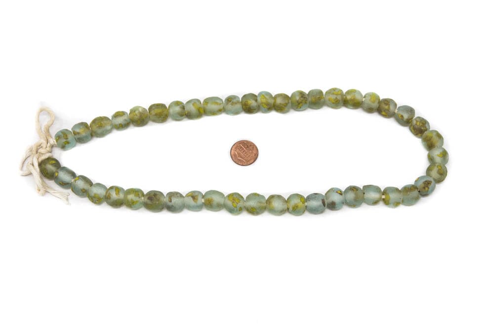 AB23 - Aqua Ghana Krobo Beads, Medium Vintage Handcrafted Ethnic Krobo Beads Necklace - Tess World Designs