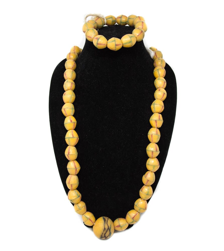 AB17- Handcrafted Ghana Krobo Beads, Large Vintage Ethnic Ghana Krobo Beads Neck and Wrist Set - Tess World Designs