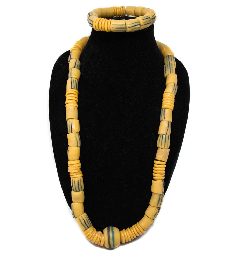 AB19 - Krobo Beads, Vintage Handcrafted Ghana Ethnic Ghana Krobo Beads Large Neck and Wrist Set - Tess World Designs