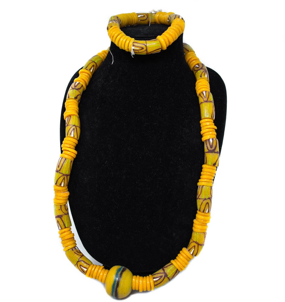 AB20 - Ghana Krobo Beads, Vintage Handcrafted Ethnic Krobo Beads Large Neck and Wrist Set - Tess World Designs