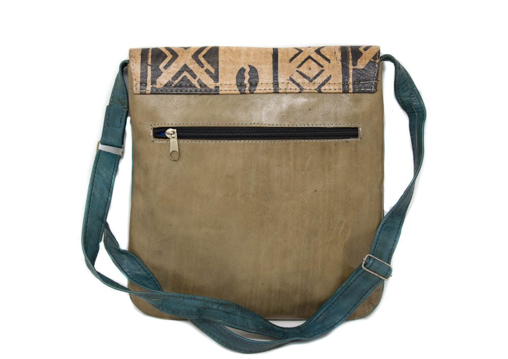 BG142 - Assorted Handmade African leather bag, Gye Nyame Black West African bag - Tess World Designs