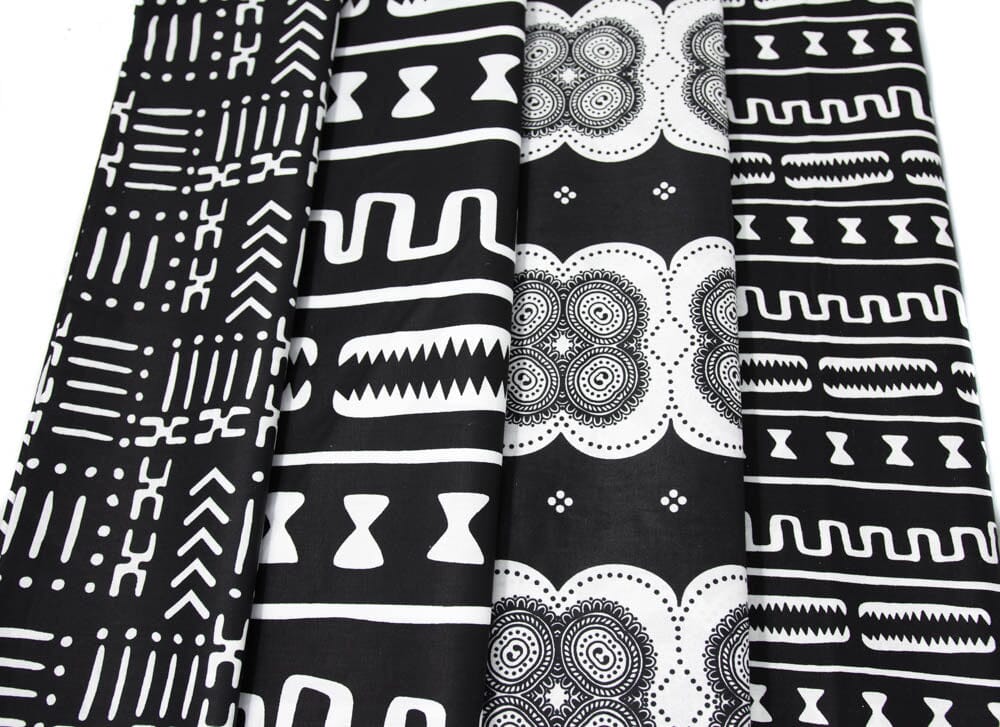WP1755 - Ankara fabric Black and White 2 yard African Print Fabric bundle 4 pieces of 2 Yards - Tess World Designs