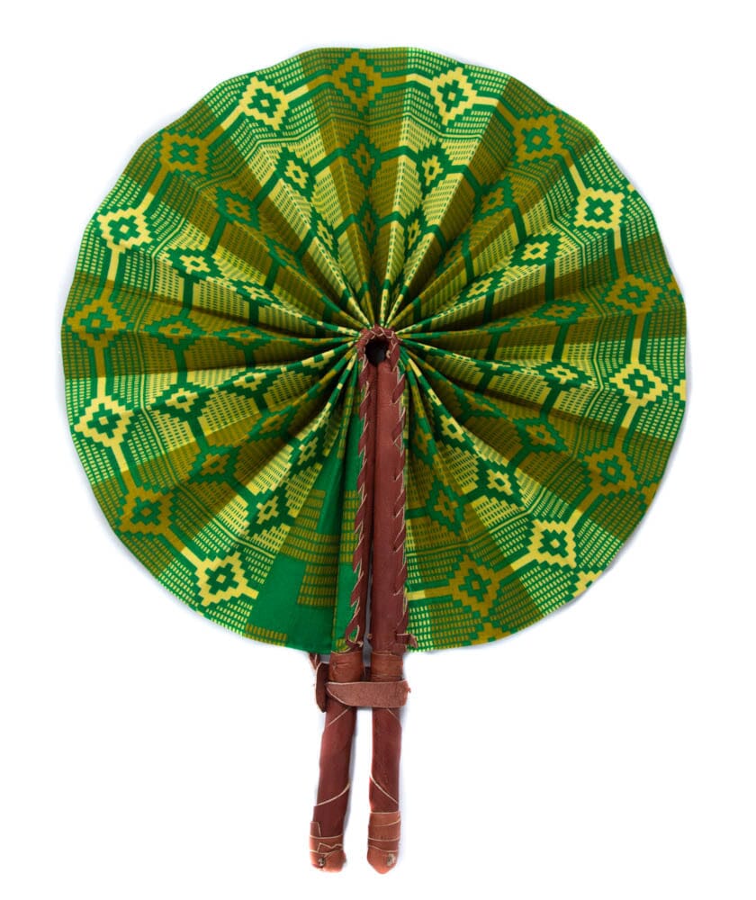 AC156-GoldGreen - Fabric fan African fabric fan/ Gold/Green - Tess World Designs