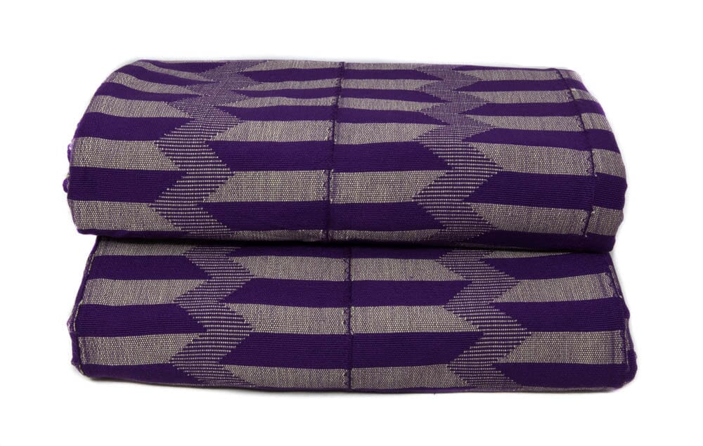 WK188-PURPLECREAM - Authentic Ghana Kente Cloth Handwoven Ewe Kete 2-piece Queen Set, - Tess World Designs