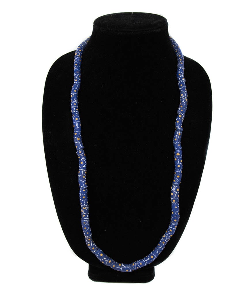 AB29 - Blue Vintage Ghana Krobo Beads, Medium Handcrafted Ethnic Krobo Beads Necklace - Tess World Designs