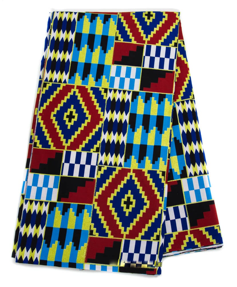 WP1782 - Quality African fabric Red/Blue metallic fabric - Tess World Designs