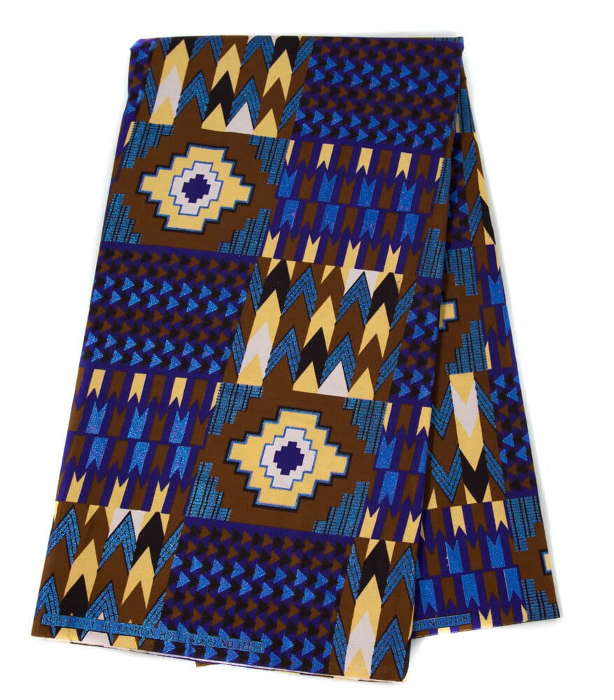 WP1783 - Quality African fabric Indigo/Blue/Brown metallic Glitter fabric - Tess World Designs