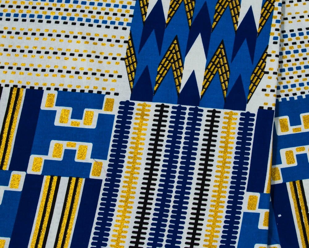 WP1784 - Quality African fabric Beige/Blue/Navy metallic Glitter fabric - Tess World Designs