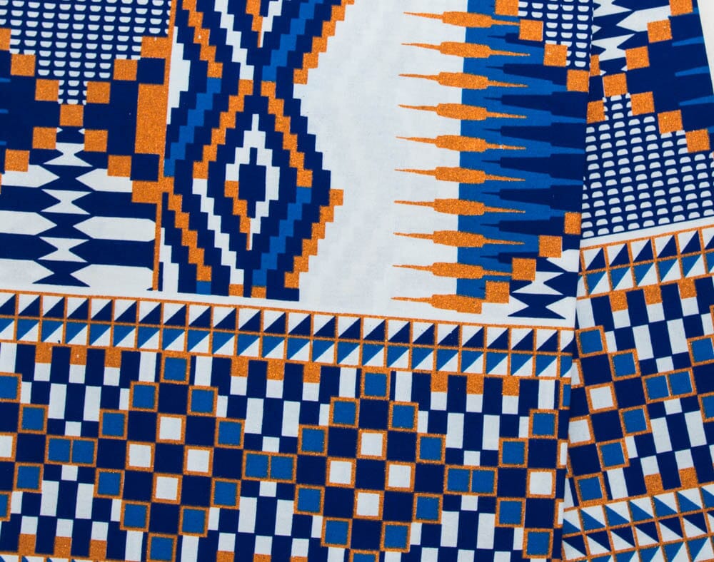 WP1793 - Quality African fabric Beige/Blue/Navy metallic Glitter fabric - Tess World Designs