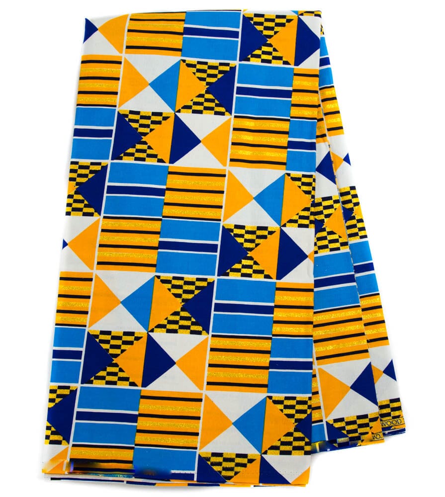 WP1789 - Quality African fabric Blue/Navy/Orange metallic Glitter fabric - Tess World Designs
