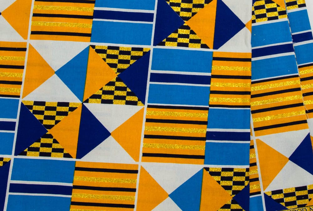 WP1789 - Quality African fabric Blue/Navy/Orange metallic Glitter fabric - Tess World Designs