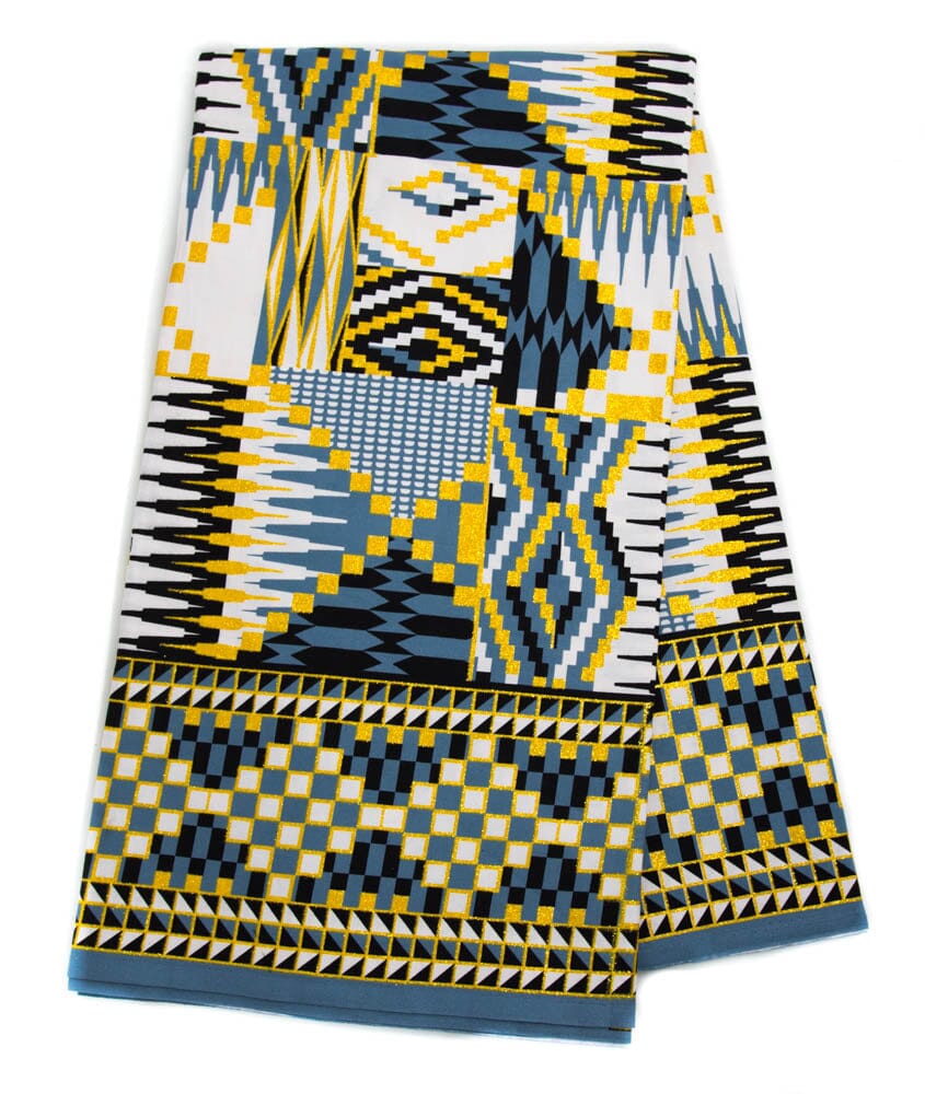 WP1794 - Quality African fabric Grey/White/Gold metallic Glitter fabric - Tess World Designs