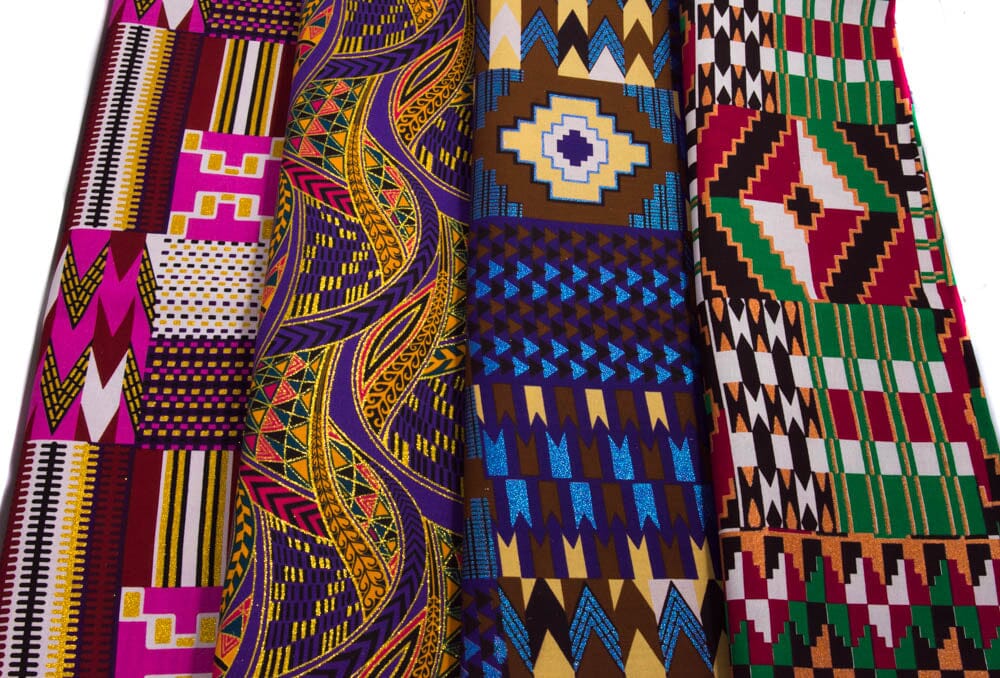 Copy of WP1795 - African Fabric Metallic Glitter Ankara Print Fabric bundle, 4 pieces of 2 Yards - Tess World Designs
