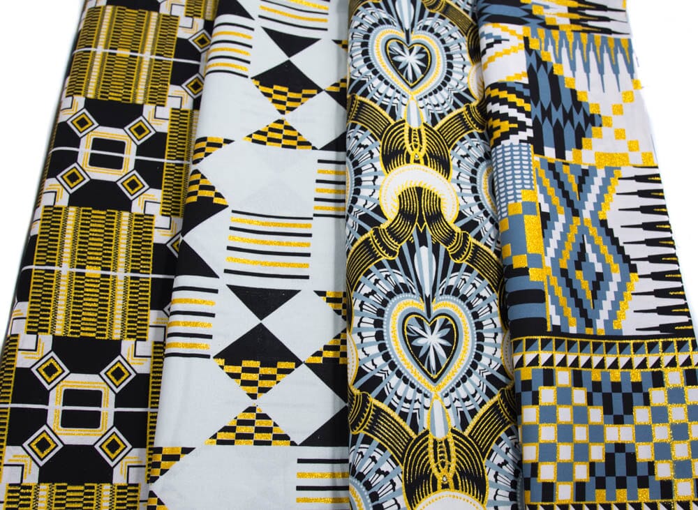 WP1804- Ankara Fabric Metallic Glitter African Print Fabric bundle, 4 pieces of 2 Yards - Tess World Designs