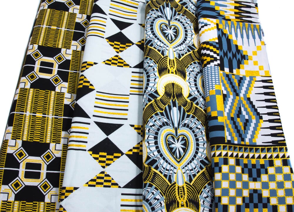 WP1804- Ankara Fabric Metallic Glitter African Print Fabric bundle, 4 pieces of 2 Yards - Tess World Designs