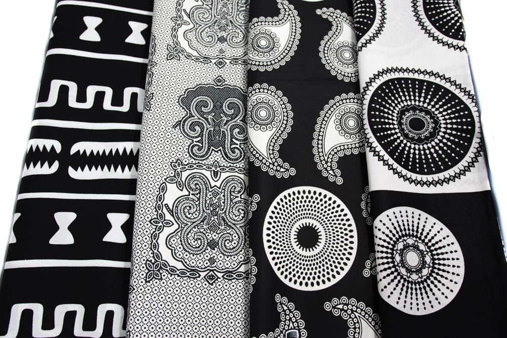 WP1808 - African fabric Black and White 2 yard African Print Fabric bundle 4 pieces of 2 Yards - Tess World Designs