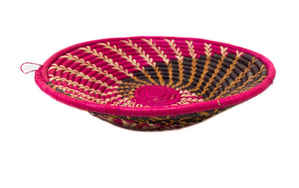 BG147 - Ugandan Basket Tray Handmade Ugandan Woven Straw Basket, Gift Ideas - Tess World Designs