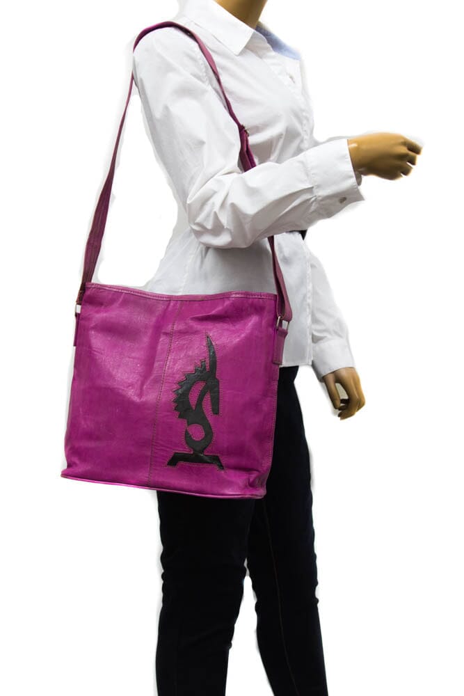BG152 - Handcrafted Pink African leather bag, Gift ideas, West Africa, Tote bag - Tess World Designs