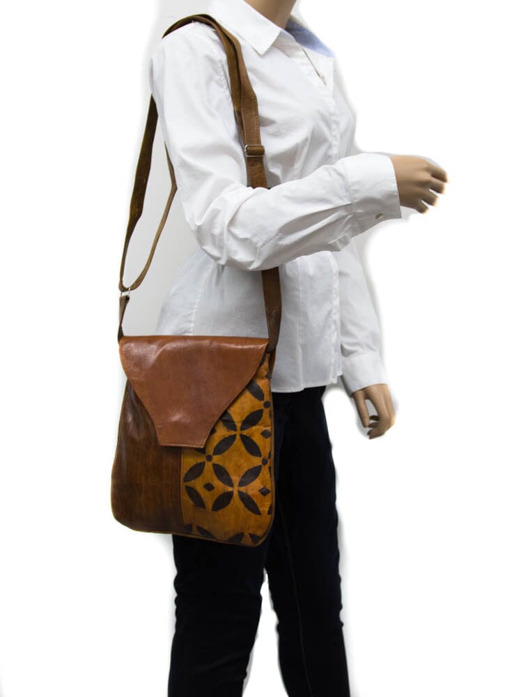 WP142 - Handmade African leather Rose West African Shoulder bag - Tess World Designs