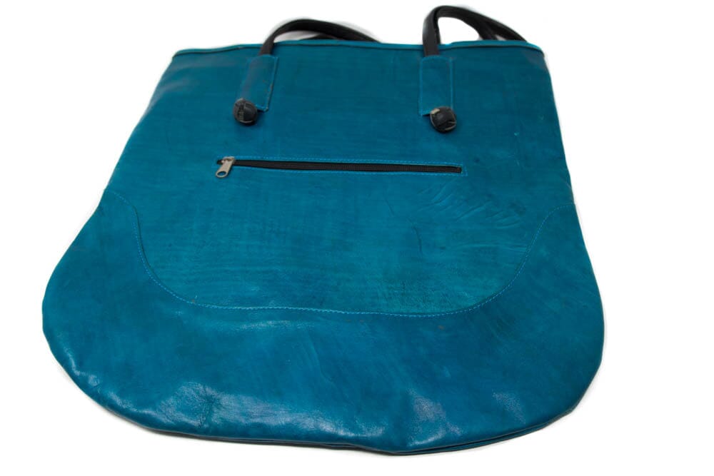 BG153 - Unique Turquoise Handcrafted Leather Bag/ Mali Bag - Tess World Designs