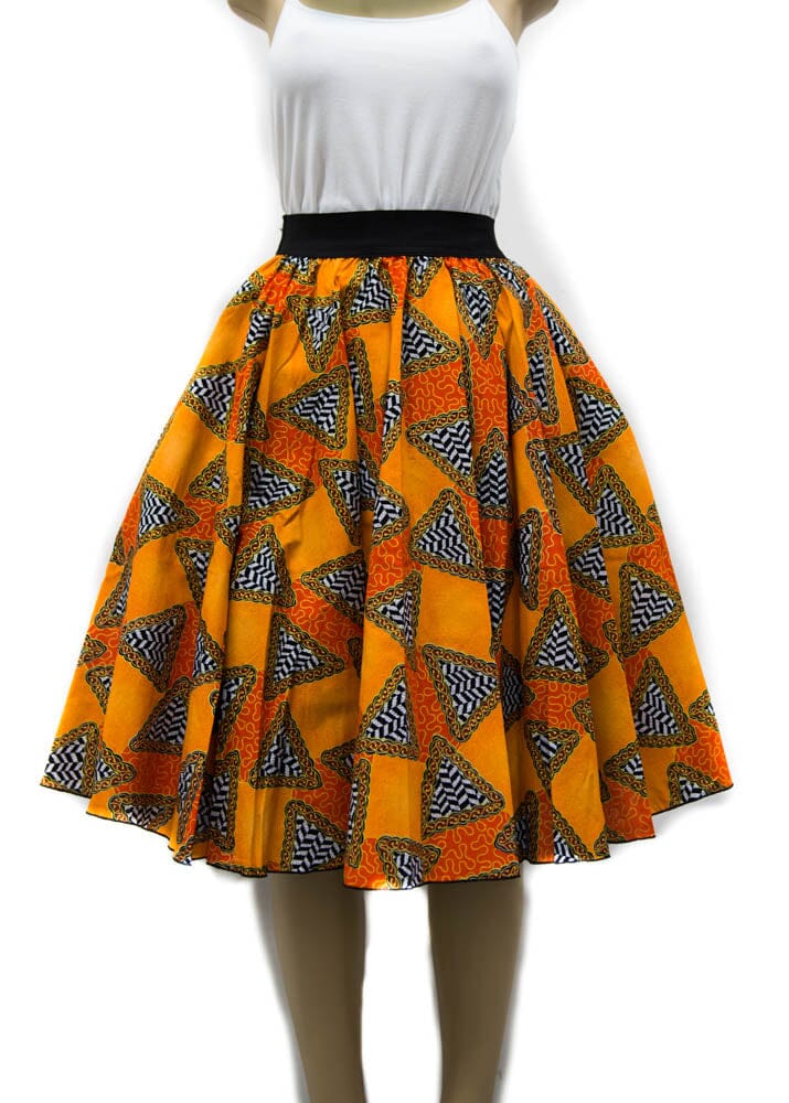 DW58 - Glitter Midi Skirt African clothing Handmade Orange Circular - Measurement in the Descriptions - Tess World Designs