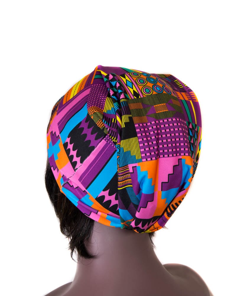 SHT13 - Pull-N-Tuck Pink & Purple Stretch Scarf Tubular headwrap African Head wraps - Tess World Designs