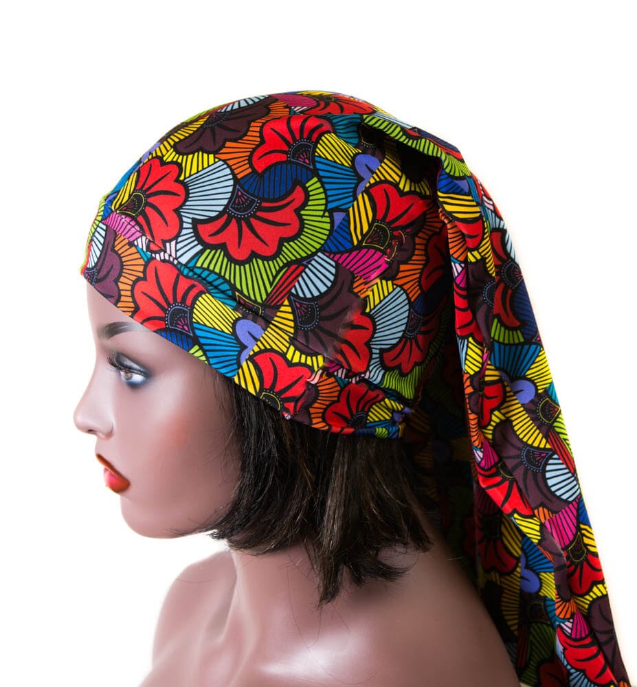 SHT15 - African Head wraps Pull-N-Tuck Pink & Purple Stretch Scarf Tubular headwrap - Tess World Designs