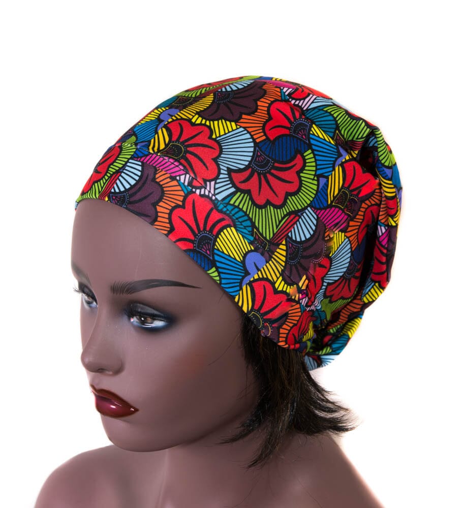 SHT15 - African Head wraps Pull-N-Tuck Pink & Purple Stretch Scarf Tubular headwrap - Tess World Designs