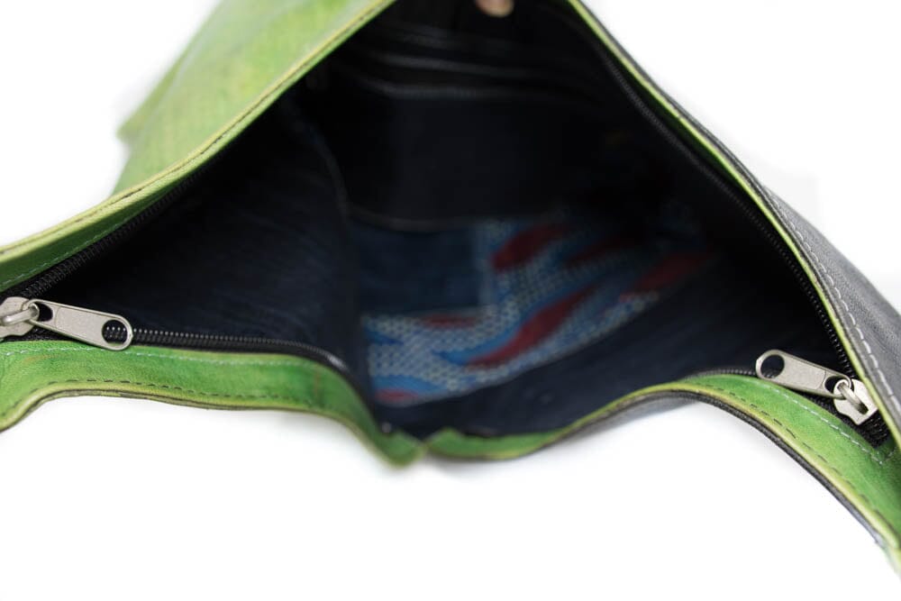 BG122 - Green, black Handcrafted African leather bag / Mali Bag/ Gift idea/ Shoulder Bag - Tess World Designs