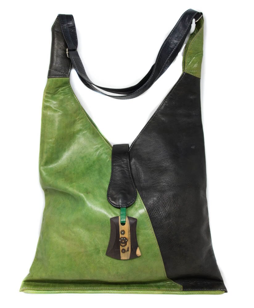 BG122 - Green, black Handcrafted African leather bag / Mali Bag/ Gift idea/ Shoulder Bag - Tess World Designs