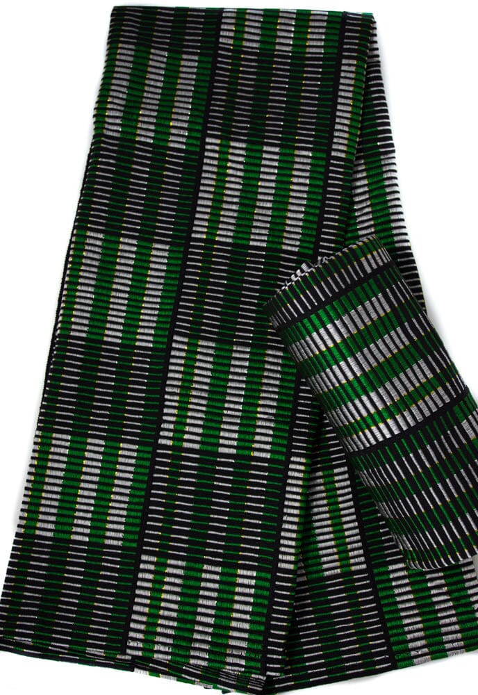 WK186-GREEN Authentic Handwoven Ewe Kete | Ghana Kente Cloth 2-piece Queen Set - Tess World Designs