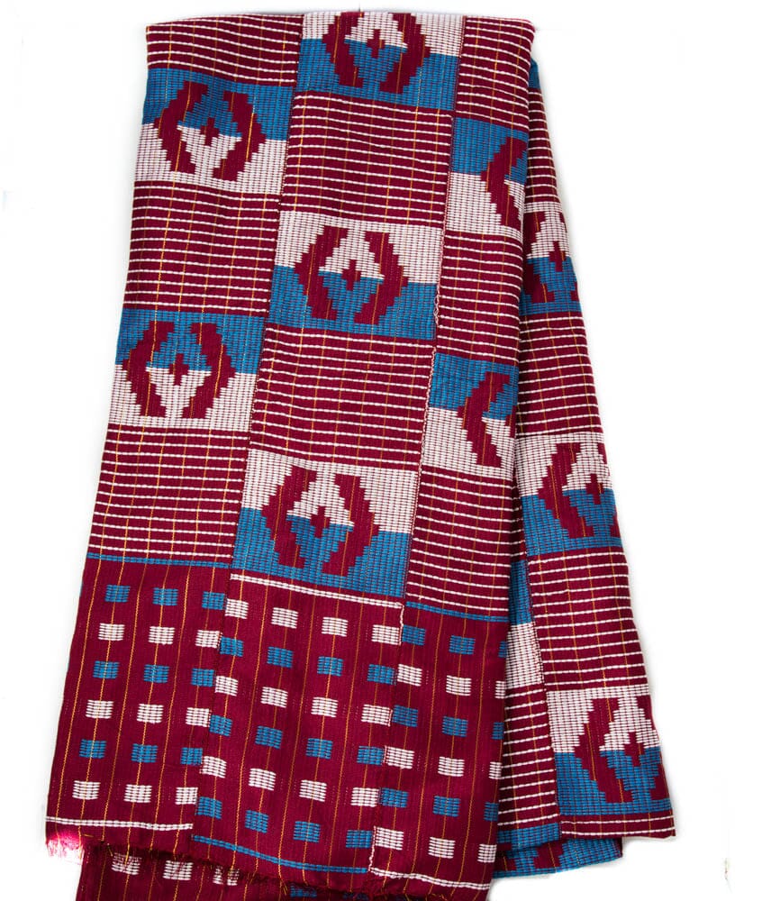 WK19 - Large Male Authentic hand Woven Kente Cloth from Ghana Dark Red/blue - Tess World Designs