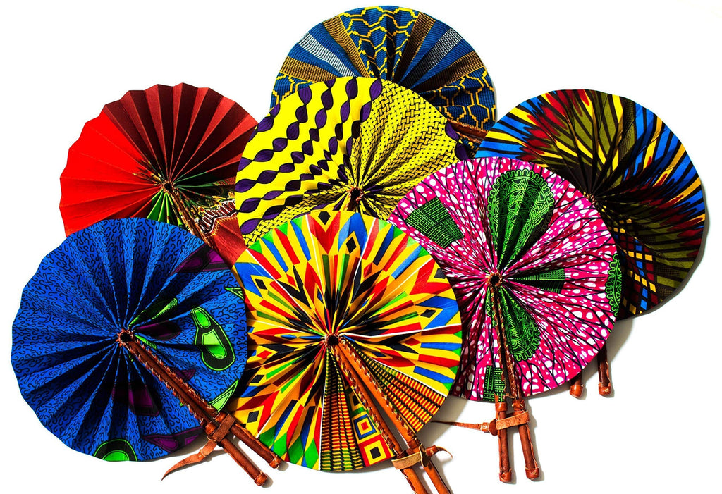 AC70 - Ankara Fabric Fan, ONE RANDOM Assorted African Fabric Fan, Gift Ideas - Tess World Designs