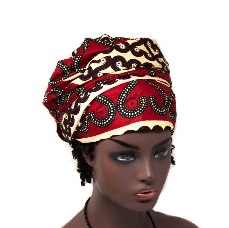 African headwrap/ red/cream wrap/ tess world designs HT328 - Tess World Designs