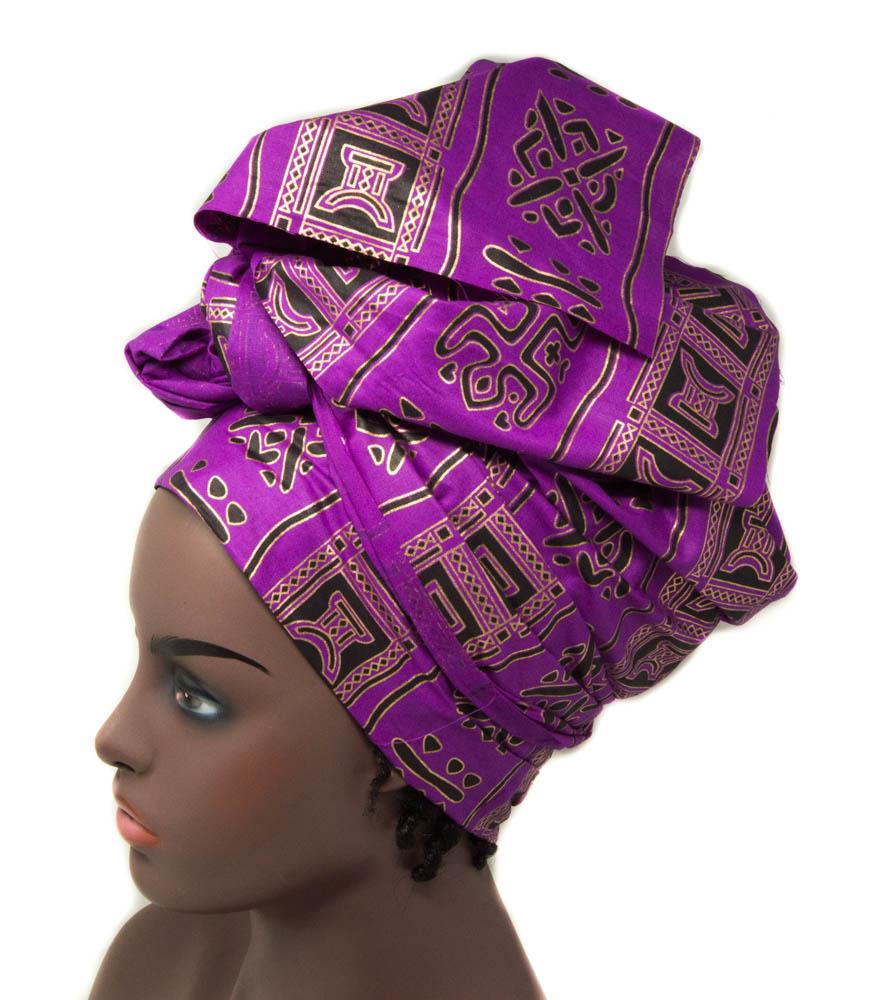 African Head Wraps, African fabric/ purple golden Stool HT35 - Tess World Designs