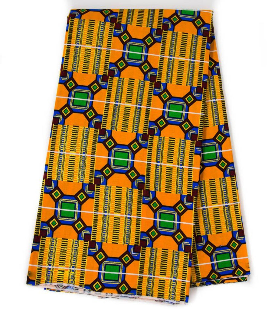 Orange Kente Glitter African fabric/ metallic fabric WP1551-2 - Tess World Designs