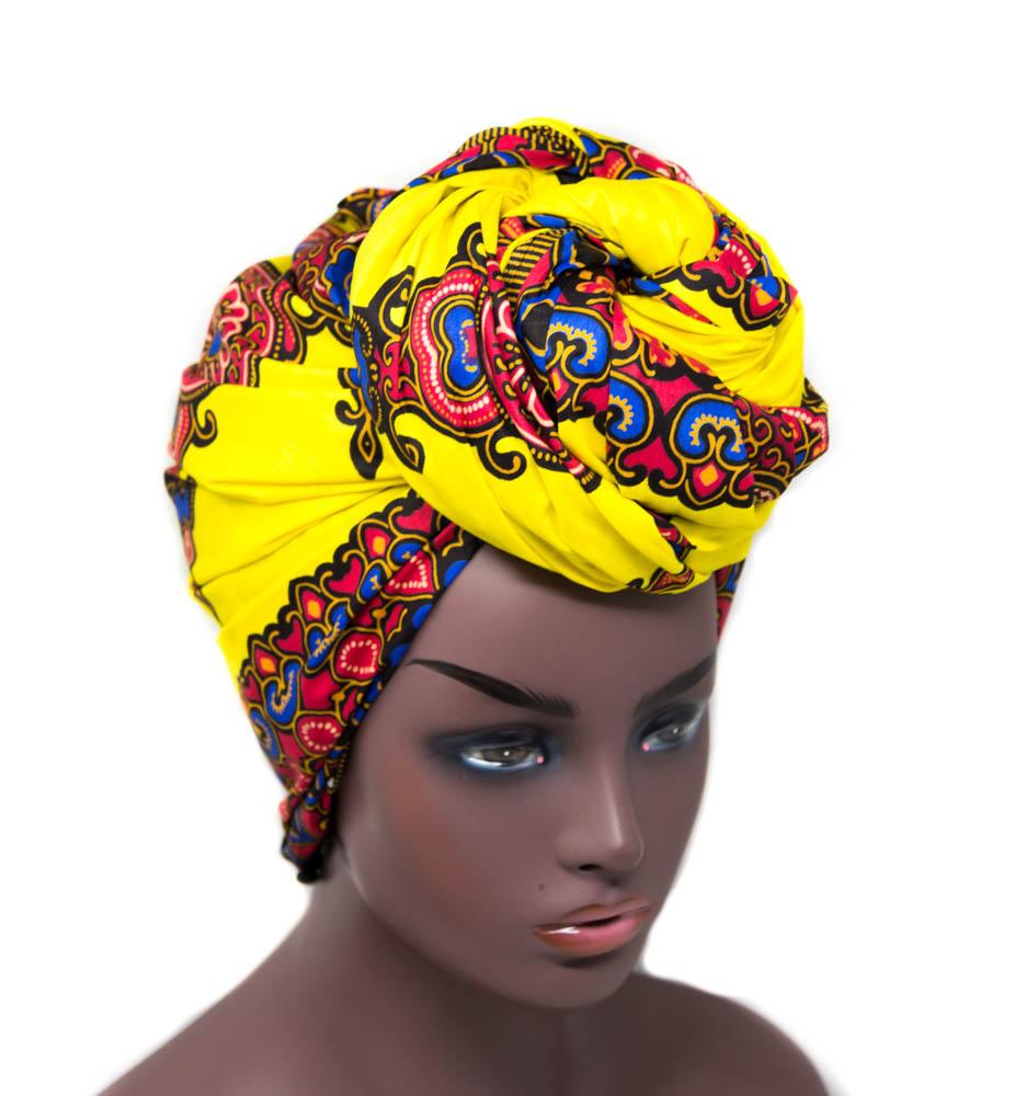 African Head Wraps, yellow star - HT213 - Tess World Designs