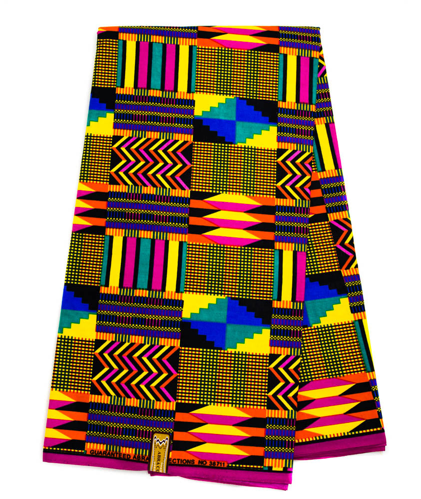 KF402-PYGB - Kente Print African Ankara fabric - Tess World Designs
