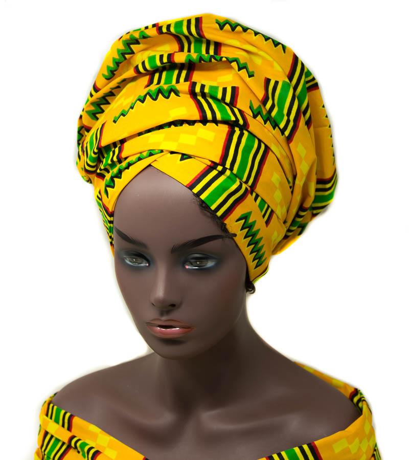 African fabric Head wraps/ Yellow Kente headwraps / HT340 - Tess World Designs