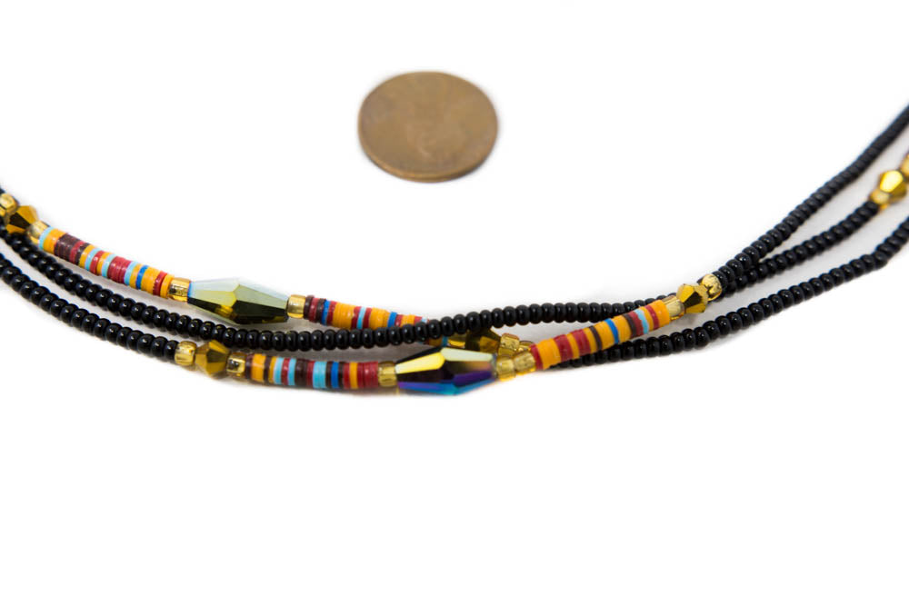AB04-BLACK - African Waist Beads from Akosombo, Ghana - Tess World Designs