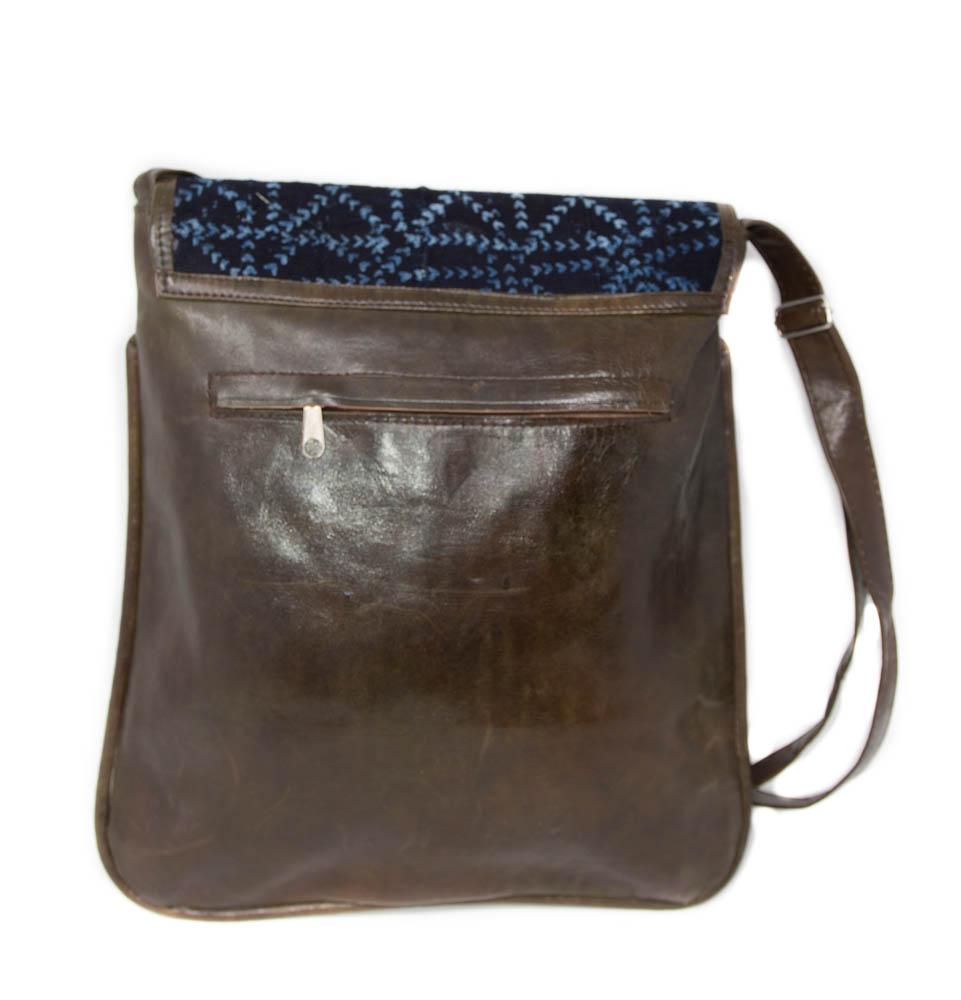 Ankh Indigo Handmade African leather Crossbody bag/ Mudcloth bag BG123 - Tess World Designs