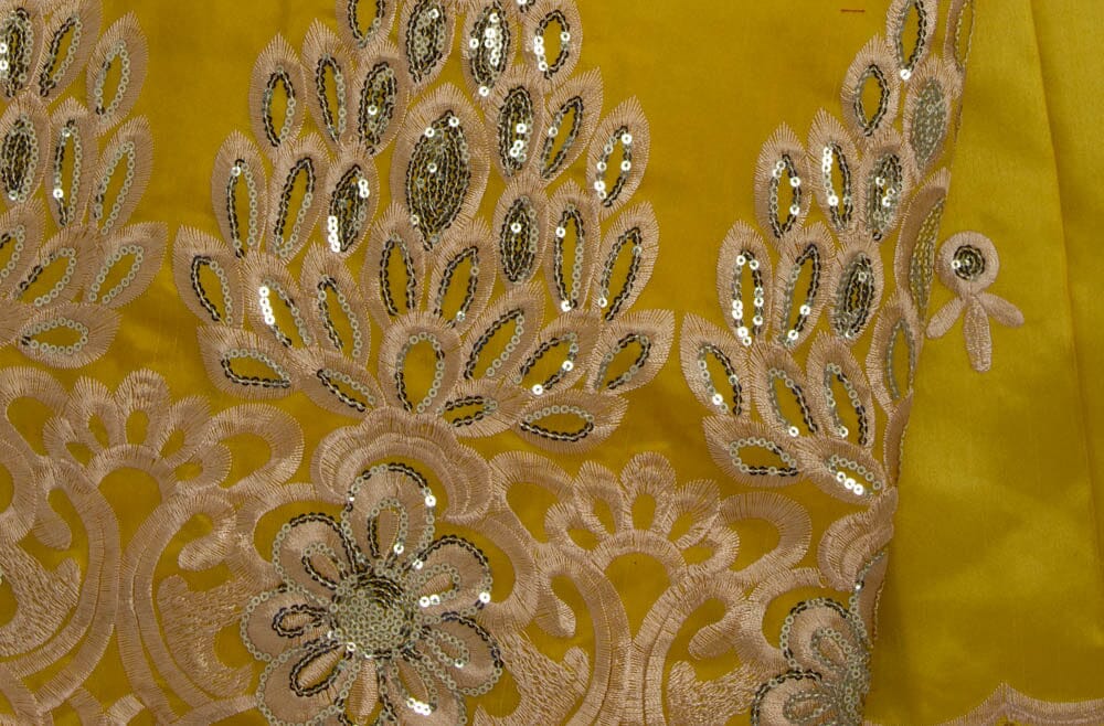 GE23-Y - Yellow George African lace Gold sequins, 5 yards - Tess World Designs