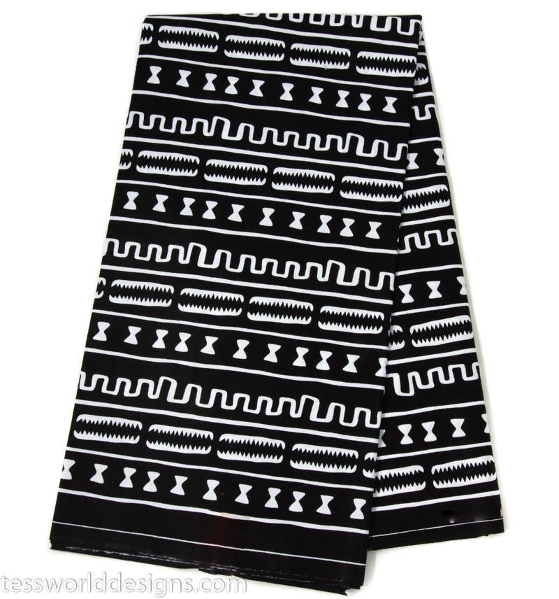 Ankara fabric, 6 yards/ Black and white print WP1442 - Tess World Designs