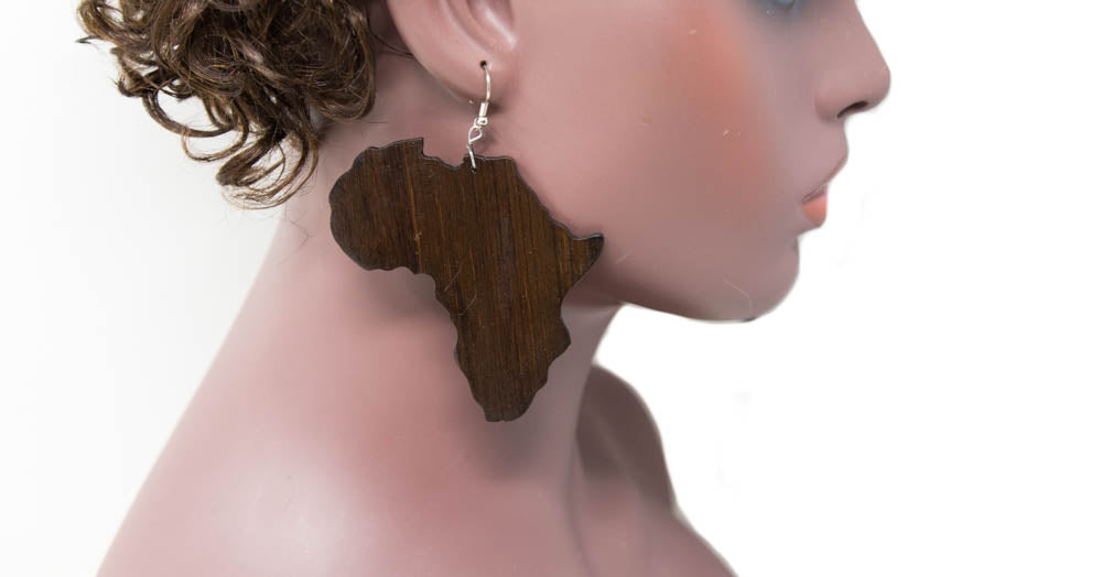 JW08 - Large Africa Map African jewelry | African Wooden Earring - Tess World Designs