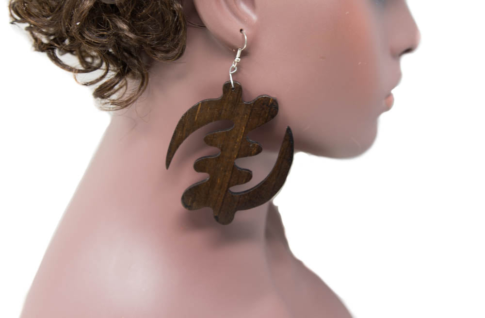 Large Gye Nyame African jewelry | African Wooden Earring -JW05 - Tess World Designs