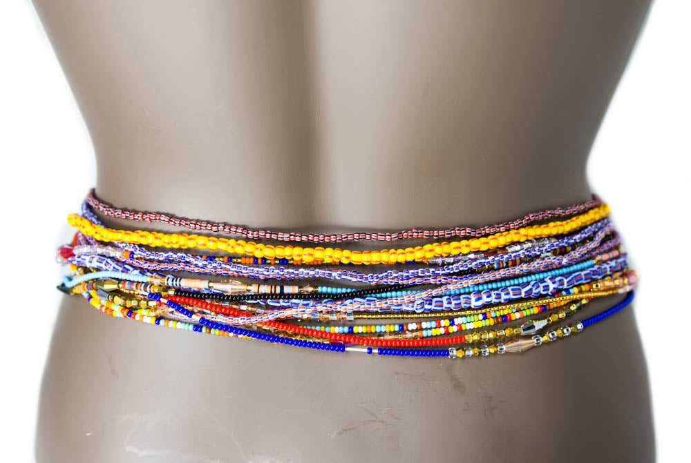 AB04-BLACK - African Waist Beads from Akosombo, Ghana - Tess World Designs